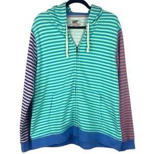 Lands' End  Serious Sweats Blue Multicolor Zip Up Hoodie Size XL